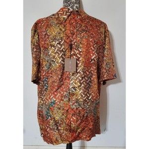 Burberry Wallington Size Large Orange Monogram Map Print Silk Shirt